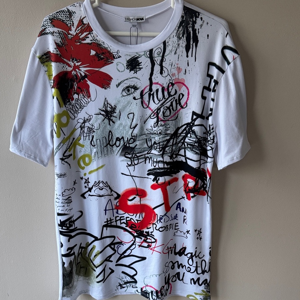 Fashion Nova My Expression Graffiti Tunic Top